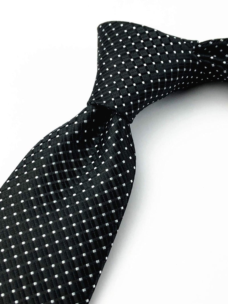 Elfeves Mens Black Silk Ties Micro Checkered Wedding Party Suit Microfiber Handmade Neckties - Image 3